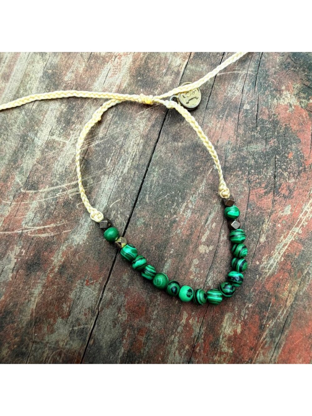 Pura Vida Braided Bracelet With Green Malachite-Inspired Beads & Gold-Tone Accen